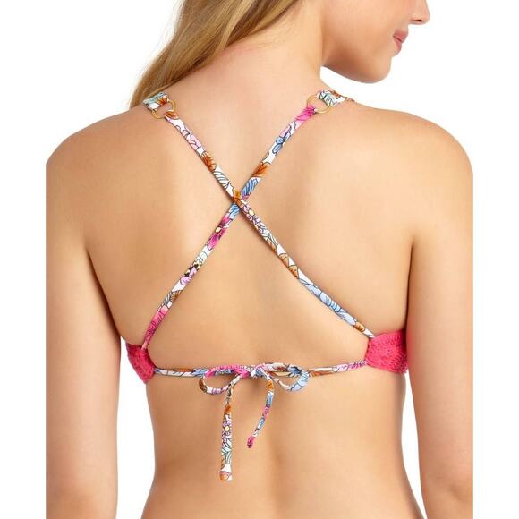 California Waves Bralette Style Pink Crochet Swim Top - M - Picture 4 of 4